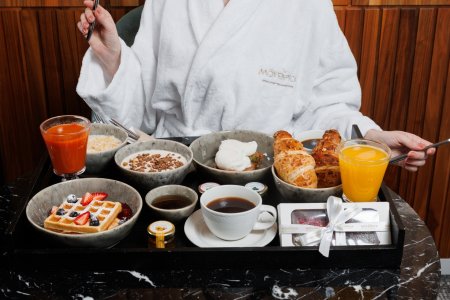An aesthetic breakfast for two in the room